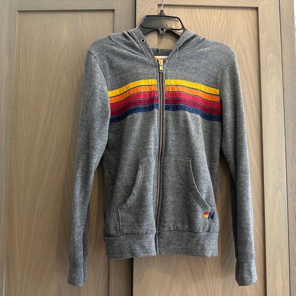 Aviator Nation Gray Striped Hoodie Kids Size 12